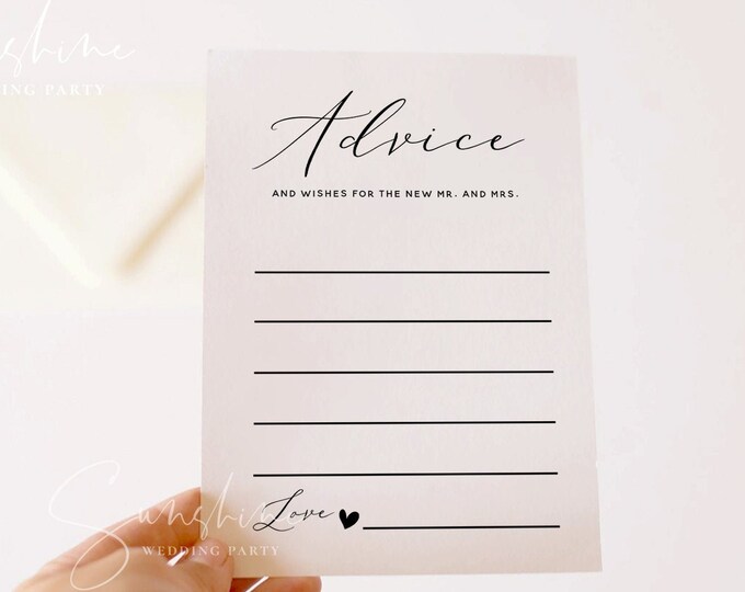Minimal Wedding Advice Card Template | Printable Guest Message Card | Editable Instant Download | Templett | Modern Bridal Shower Game | R3