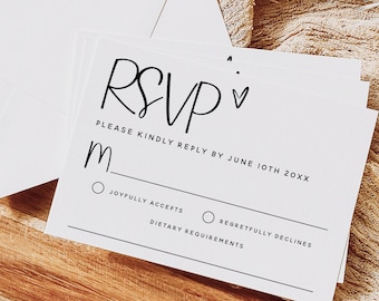Minimalist RSVP Card Template, Modern Wedding, Kindly Reply Card, Response Card, Printable RSVP Cards, Editable RSVP, Instant Download, M18