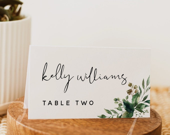 Greenery Wedding Place Cards Template, Flat Place Card Template, Tent Fold Place Card Template, Printable Place Cards, Instant Download, G5