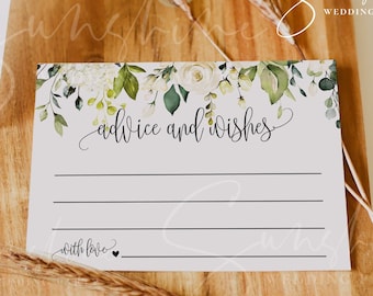 White Floral Wedding Advice Card | Editable Templett Template | Bridal Shower Game | Instant Download | Printable Advice for Couple | F7