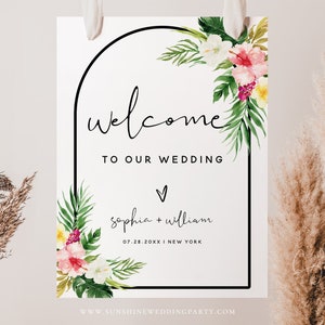 Hawaiian Wedding Welcome Sign Template, Wedding Welcome Sign Board, Printable Welcome Sign Cards, Editable Template, Instant Download, H1