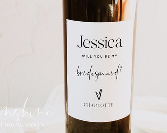 Bridesmaid Proposal Wine Bottle Label Template, Will You Be My Bridesmaid, Maid of Honor Wine Label, Personalized Wine Label Template, M15