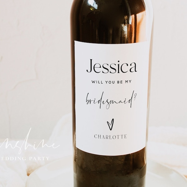 Bridesmaid Proposal Wine Bottle Label Template, Will You Be My Bridesmaid, Maid of Honor Wine Label, Personalized Wine Label Template, M15