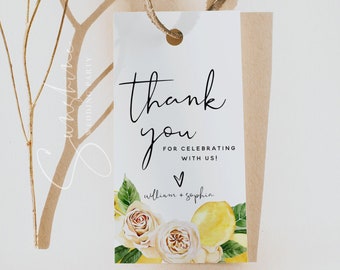 Citrus Lemon Wedding Thank You Favor Tag Template, Boho Wedding, Thank You Favor Tags, Reception Tags, Printable Tags, Editable Template, L1