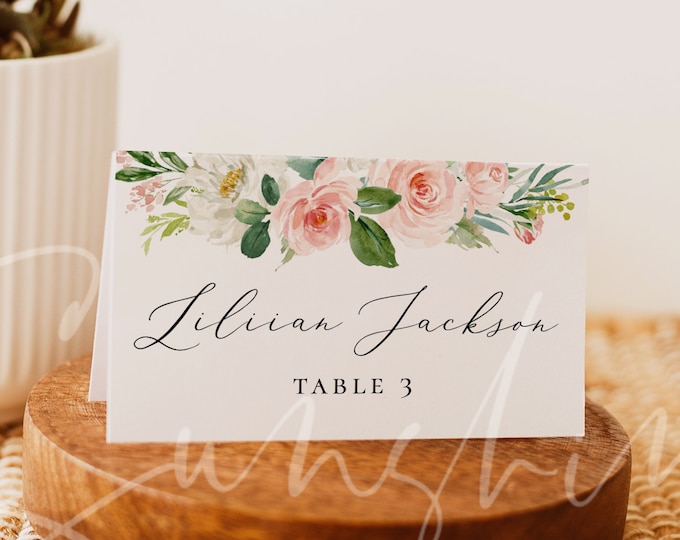 Wedding Place Card Templates Wedding Name Card Template Boho Blush Florals Place Card Fully Editable Printable INSTANT DOWNLOAD Templett F5A