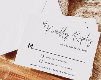 Wedding RSVP Card Template, Minimalist Wedding Kindly Reply Card Template, Modern RSVP Template, RSVP Insert, Instant Download, Templett, M7