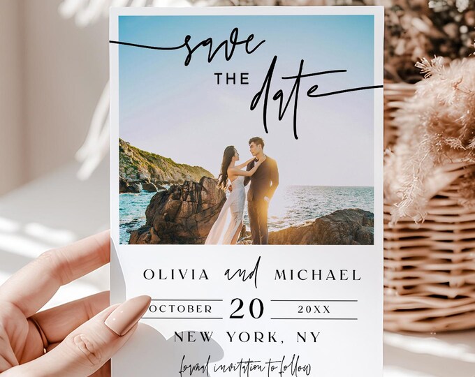 Save The Date with Photo Template | Editable Wedding Announcement | Templett Instant Download | Printable or Text/Email Option | M7