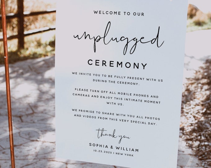 Unplugged Ceremony Sign Template, No Pictures, No Photos Please, Minimalist Unplugged Sign, Wedding Sign, Instant Download, Templett, M8