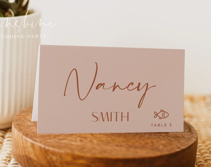 Terracotta Wedding Place Cards Template, Wedding Tent Fold Place Cards, Wedding Flat Place Card, Wedding Table Name Card, Modern Wedding, T1