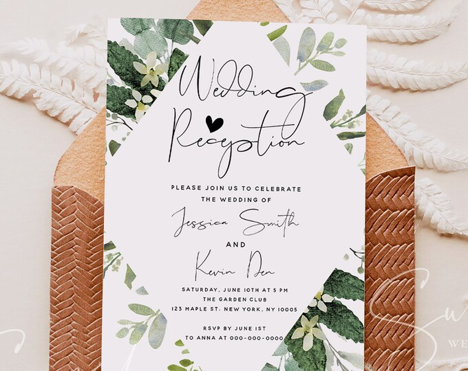 Eucalyptus Greenery Wedding Reception Invitation Photo, Boho Invitation Template, Elopement Announcement Invitations, Editable Invites, G3