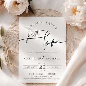 Modelo de convite "Nada de especial, só amor" | Convite para recepção de casamento | Cartão minimalista para anúncio de casamento | Recepção moderna | M7