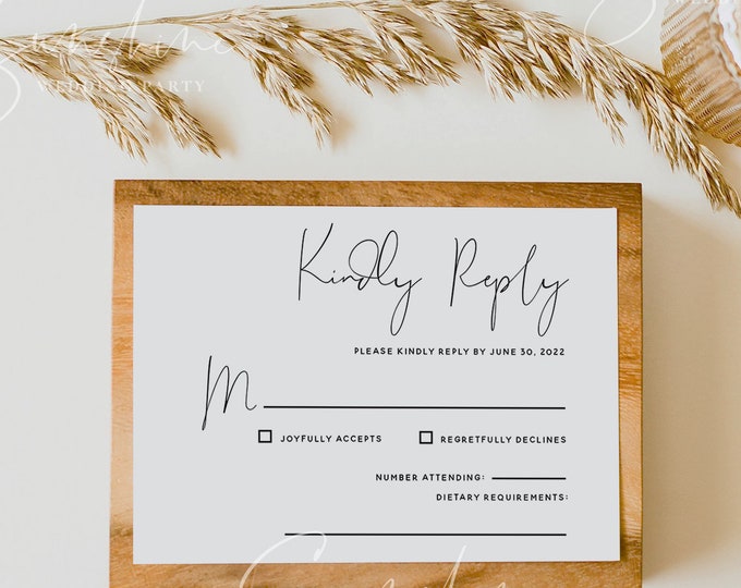 Modern Wedding RSVP Template, Printable Minimalist Wedding RSVP, Editable RSVP, Rustic Elegant Wedding Invite, Instant Download, Templett M4