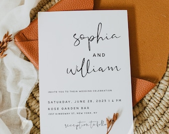 Modern Wedding Invitation Template, Minimalist Wedding Invitation Template, Printable Wedding Invitation, Instant Download, Templett, M8