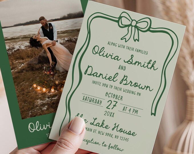 Editable Whimsical Wedding Invitation Template | Handwritten Invitation | Photo  Wedding Invitation Template | Modern Wedding Invite | W2