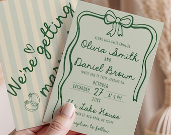 Whimsical Wedding Invitation | Handwritten Invitation | Modern Wedding Invite | Illustrated Bow Tie Wedding Invitation | Digital File | W2