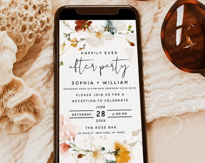 Electronic Wedding Reception Invitation Template, Garden Flowers Reception Evite, Digital Reception Invite, Instant Download, F16