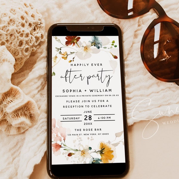 Electronic Wedding Reception Invitation Template, Garden Flowers Reception Evite, Digital Reception Invite, Instant Download, F16