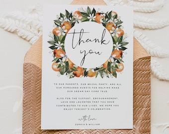 Thank You Cards Template, Citrus Wedding Thank You Notes Template, Orange Thank You Letter, Editable Template, Instant Download, Templett C2