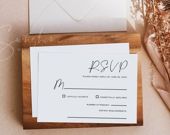 Modern Wedding RSVP Template, Printable Wedding RSVP, Editable RSVP, Rustic Elegant Minimalist Wedding Invite, Instant Download, Templett M3