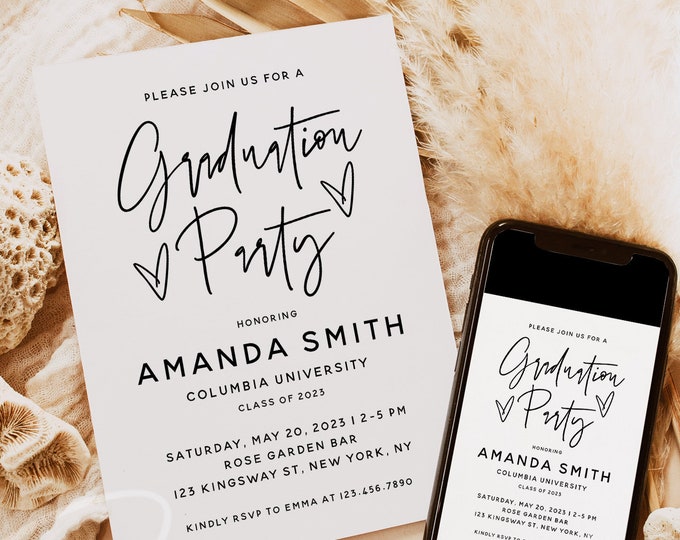 Graduation Party Invitation Template, Modern Graduation Party Invite, Minimalist Graduation Announcement Card, Graduation Party Invite, GRA