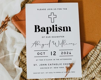 Modern Baptism Invitation Template | Editable Templett Design | Baby Christening Invite | Printable or Digital | Instant Download | M11