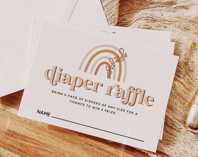 Diaper Raffle Ticket | Editable Boho Baby Shower Insert | Rainbow Theme | Templett Template | Instant Download | Printable Raffle Card | B1
