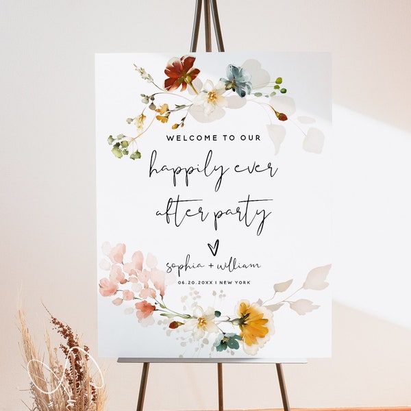 Fleurs de jardin Happily Ever After Party Welcome Sign Template, Wedding Welcome Sign, DIY Welcome Sign Template, Elopement Welcome Sign, F16