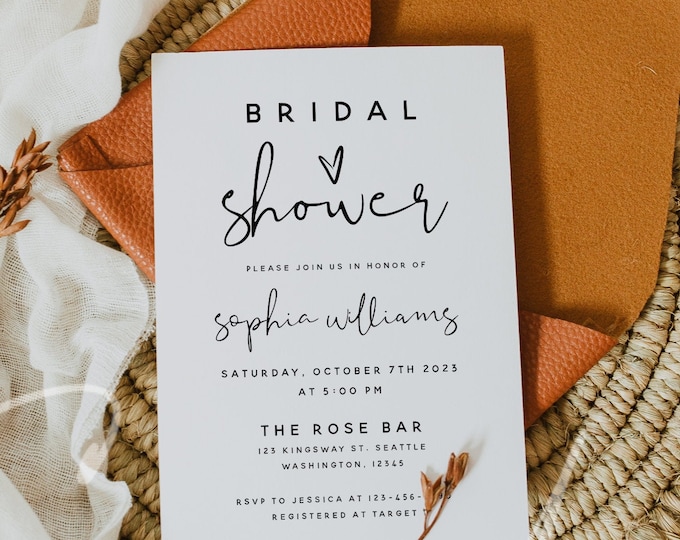 Minimalist Bridal Shower Invitation Template, Modern Boho Bridal Shower, Printable Invitation, Editable Template, Instant Download, M8