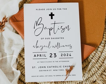 Baptism Invitation Template | Editable Girl Baptism Invite | Templett | Modern Printable | Instant Download | Electronic or Printed | M8