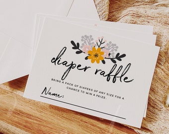 Diaper Raffle Ticket | Editable Baby Shower Insert Card | Floral Template | Templett | Instant Download | Printable Raffle Game | B2