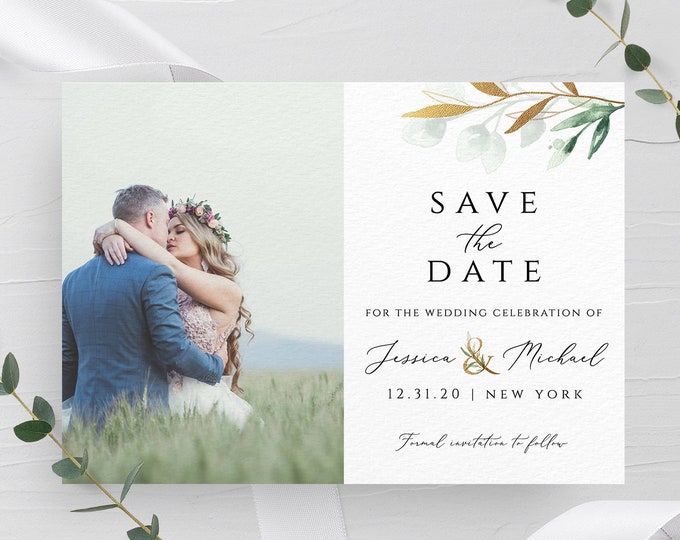 Photo save the date template DIY save the date Save the date photo template Wedding announcement cards Photo save the date printable card G1