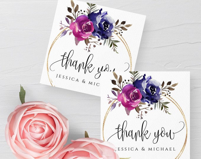 Blue Purple Wedding Thank You Tag Template Printable Tag Wedding Tag Editable Tag Template Floral Thank You Tag Instant Download Templett F9