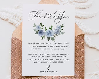 Dusty Blue Wedding Thank You Cards Template, Boho Floral Wedding, Bohemian Wedding, Thank You Letter, Thank You Note, Thank You Card, F19