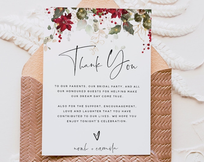 Christmas Wedding Thank You Cards Template, Winter Wedding, Thank You Letter, Thank You Note, Thank You Card, Editable Template, F25