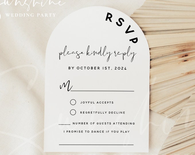 Wedding Arch RSVP Card Template, Minimalist Wedding Arch Kindly Reply Card Template, Modern Arch RSVP Template, Instant Download Templett M8