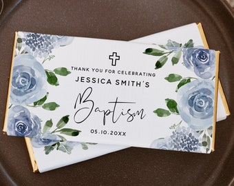 Blue Floral Chocolate Bar Wrapper Template for Wedding, Bridal Shower, Baby Shower, Birthday, Baptism, Party Shower, Instant Download, F19