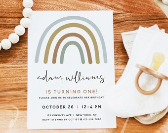 First Birthday Invitation | Boho Rainbow Birthday Invite | Editable Templett Template | Instant Download | 1st Birthday | Printable Card