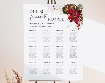 Christmas Wedding Seating Chart Sign Template, Seating Board, Seating Chart Poster, Winter Wedding, Printable Signs, Editable Template, F25