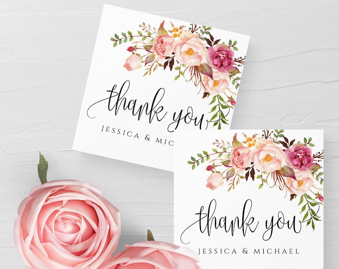 Marsala Wedding Thank You Tag Template, Floral Wedding Favor Tag, Printable Wedding Tag, 100% Editable Text, Instant Download, Templett, F4