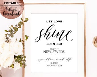 Let Love Shine, Script Font Wedding Sign, Printable Wedding Sign, Wedding Party Sign, Wedding Decoration, Instant Download, SKU#SIGN024