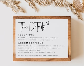 Minimalist Details Card Template, Boho Modern Wedding, Accommodations Card, DIY Editable Information Card, Wedding Printable, Download, M18