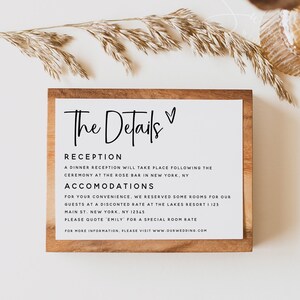 Minimalist Details Card Template, Boho Modern Wedding, Accommodations Card, DIY Editable Information Card, Wedding Printable, Download, M18