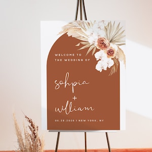 Pampas Terracotta Wedding Welcome Sign, Boho Welcome Wedding Sign, Floral Wedding Welcome Sign, Modern Wedding Signs, Editable Template, T4