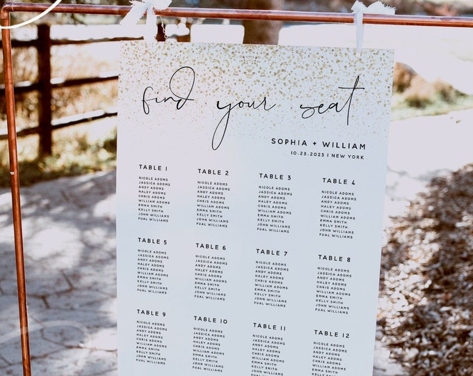 Gold Wedding Seating Chart Sign Template, Gold Modern Seating Board, Seating Chart Signs, Editable Template, Instant Download, Templett, M6