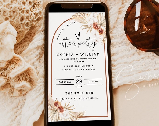 Electronic Wedding Reception Invitation Template, Pampas Terracotta Wedding, Reception Evite, Digital Reception Invite, Instant Download, T4