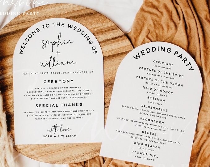 Arch Wedding Program Template, Modern Wedding Program Cards, Arch Wedding Ceremony Program Template, DIY Editable Card, Instant Download, M8