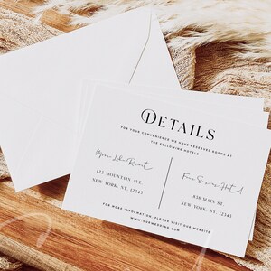 Modèle de carte de détails de mariage minimaliste moderne, modèle de carte de mariage simple hébergement, informations de mariage cartes téléchargement M10