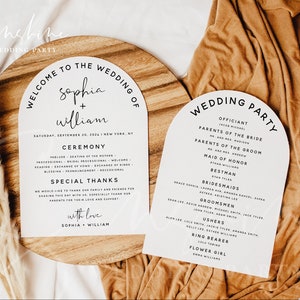 Bogen Hochzeitsprogramm Vorlage, moderne Hochzeitsprogramm Karten, Bogen Hochzeitszeremonie Programmvorlage, DIY bearbeitbare Karte, Sofort Download, M8