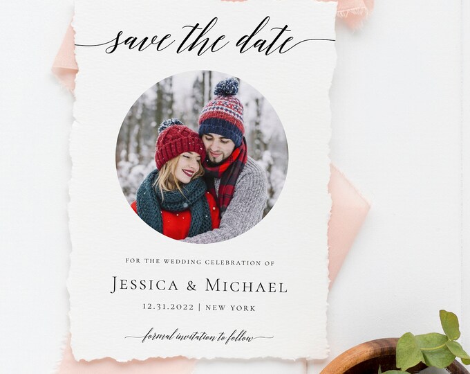 Wedding Save the Date Photo Template Calligraphy DIY Printable Save the Date Rustic 100% Editable Save the Date Instant Download Templett R2