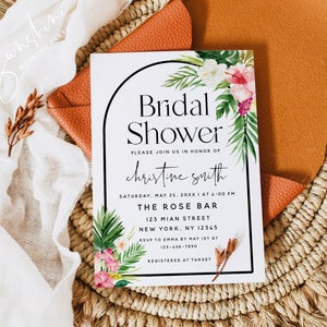 Hawaiian Beach Bridal Shower Invitation Template, Tropical Bridal Shower Invite, Summer Bridal Shower, DIY Editable, Digital Download, H1